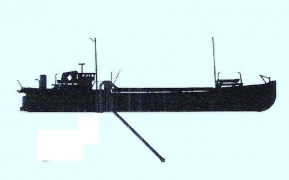 steam hopper dredger with pipe to the front (stinging)
